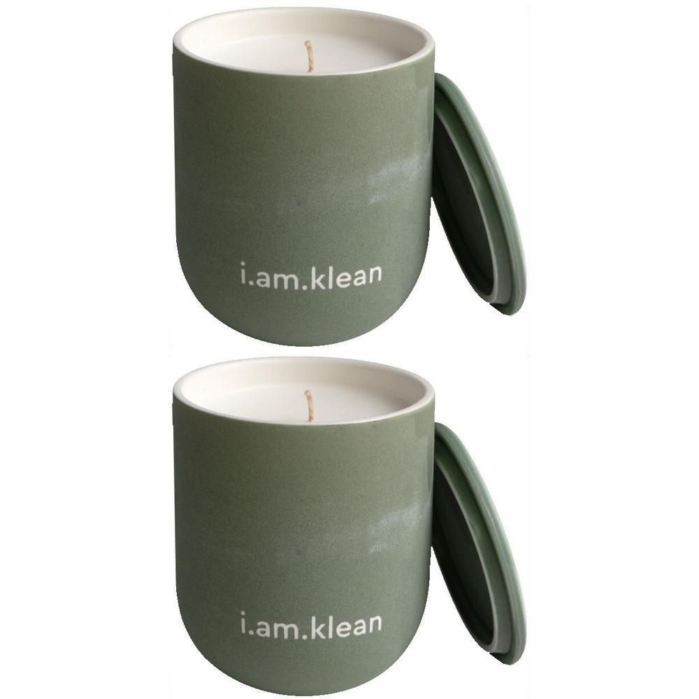 Twee groene kaarsen in pot met deksel. Merk i.am.klean.