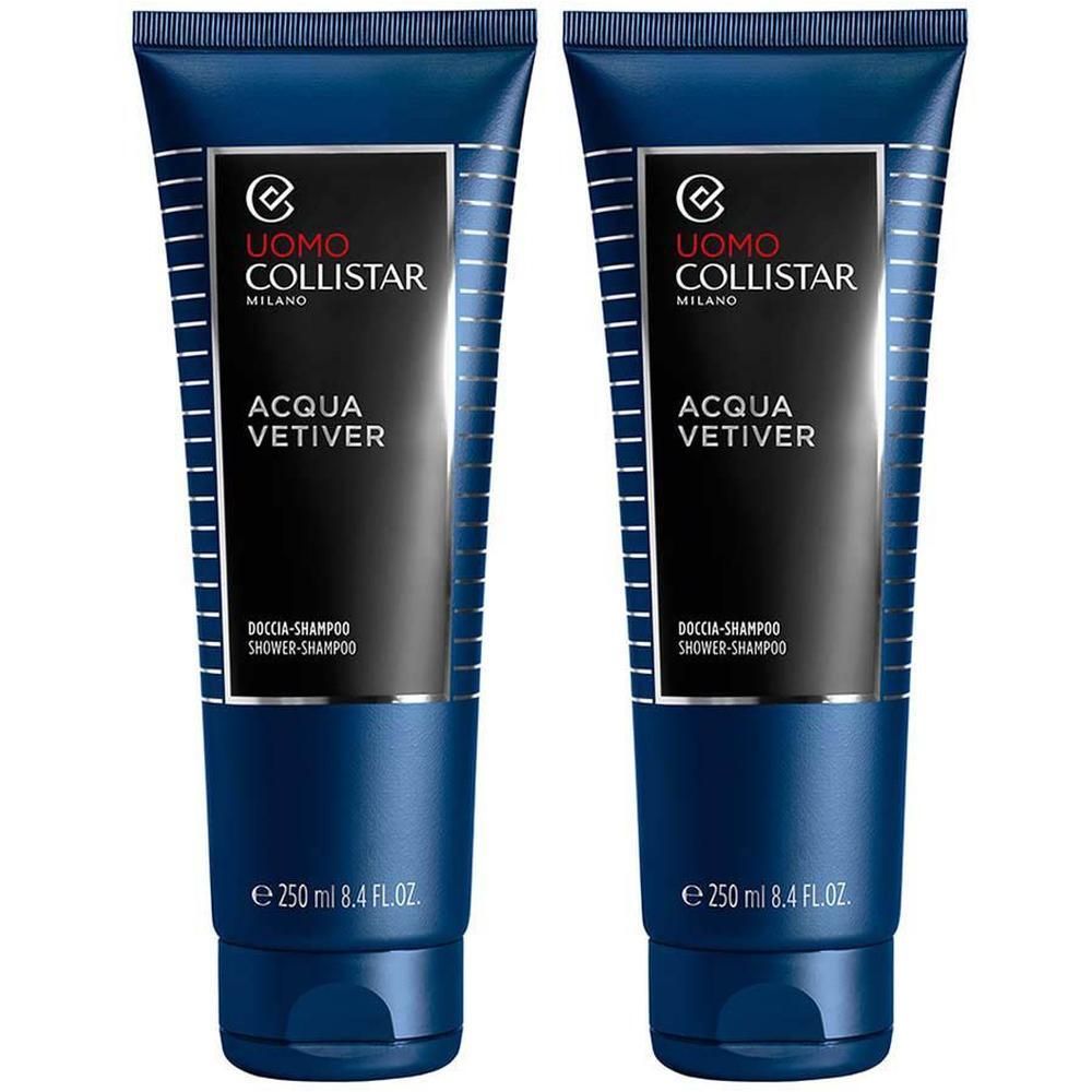 Twee flacons Collistar Men Acqua Vetiver Douche-Shampoo, elk 250 ml.