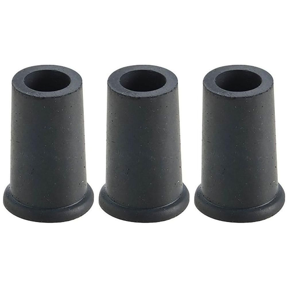Trois embouts en caoutchouc noir pour cannes, coniques avec une base plate.