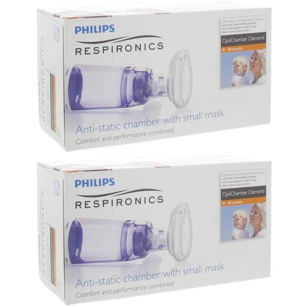 Philips Respironics OptiChamber Diamond, chambre anti-statique avec petit masque, 0-18 mois.