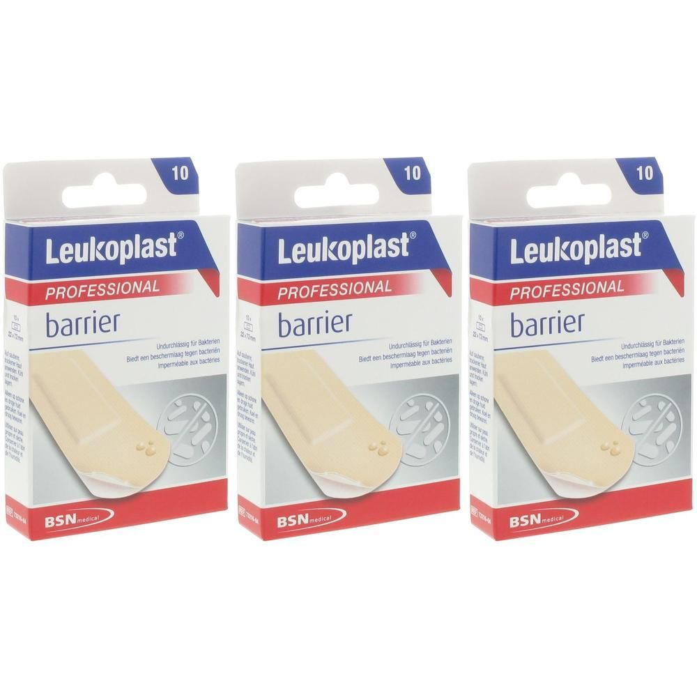 Trois paquets de pansements Leukoplast® Barrier. Chaque paquet contient 10 pansements.