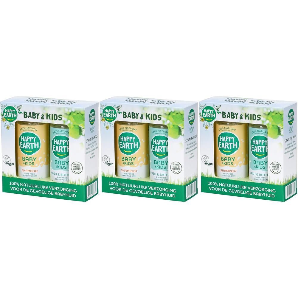 Happy Earth Baby & Kids set met shampoo en bad.