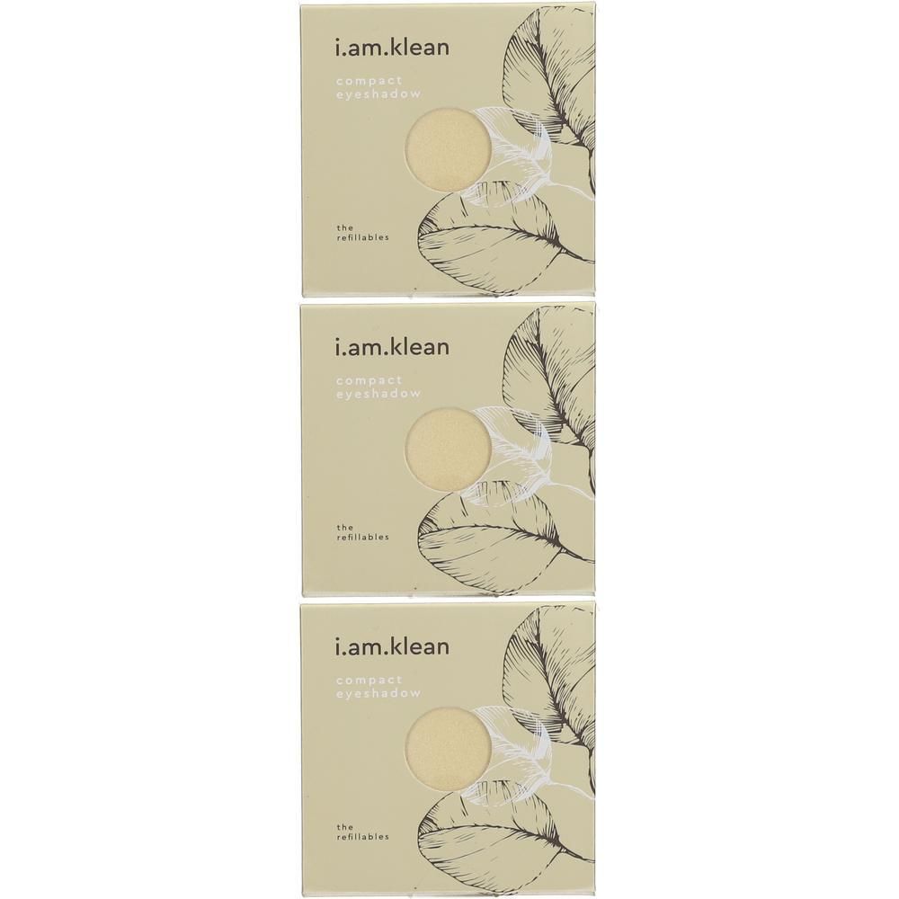 Drie i.am.klean Compact Mineral Eyeshadow "Willow" op beige verpakking met bladerenprint.