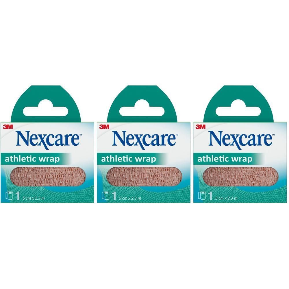 Drie pakken Nexcare Athletic Wrap beige, elk 5 cm x 2,3 m.