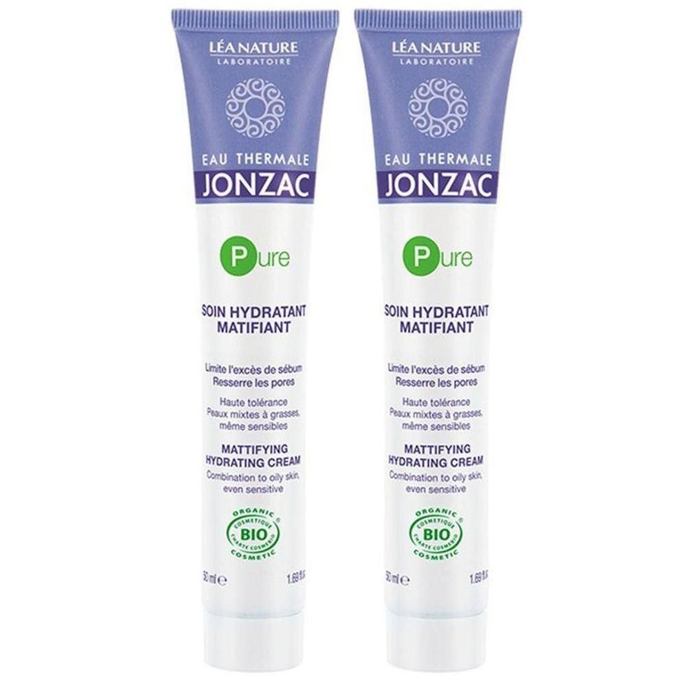 Twee Jonzac Pure Mattifying Hydrating Cream tubes van 50ml. Biologisch gecertificeerde cosmetica.