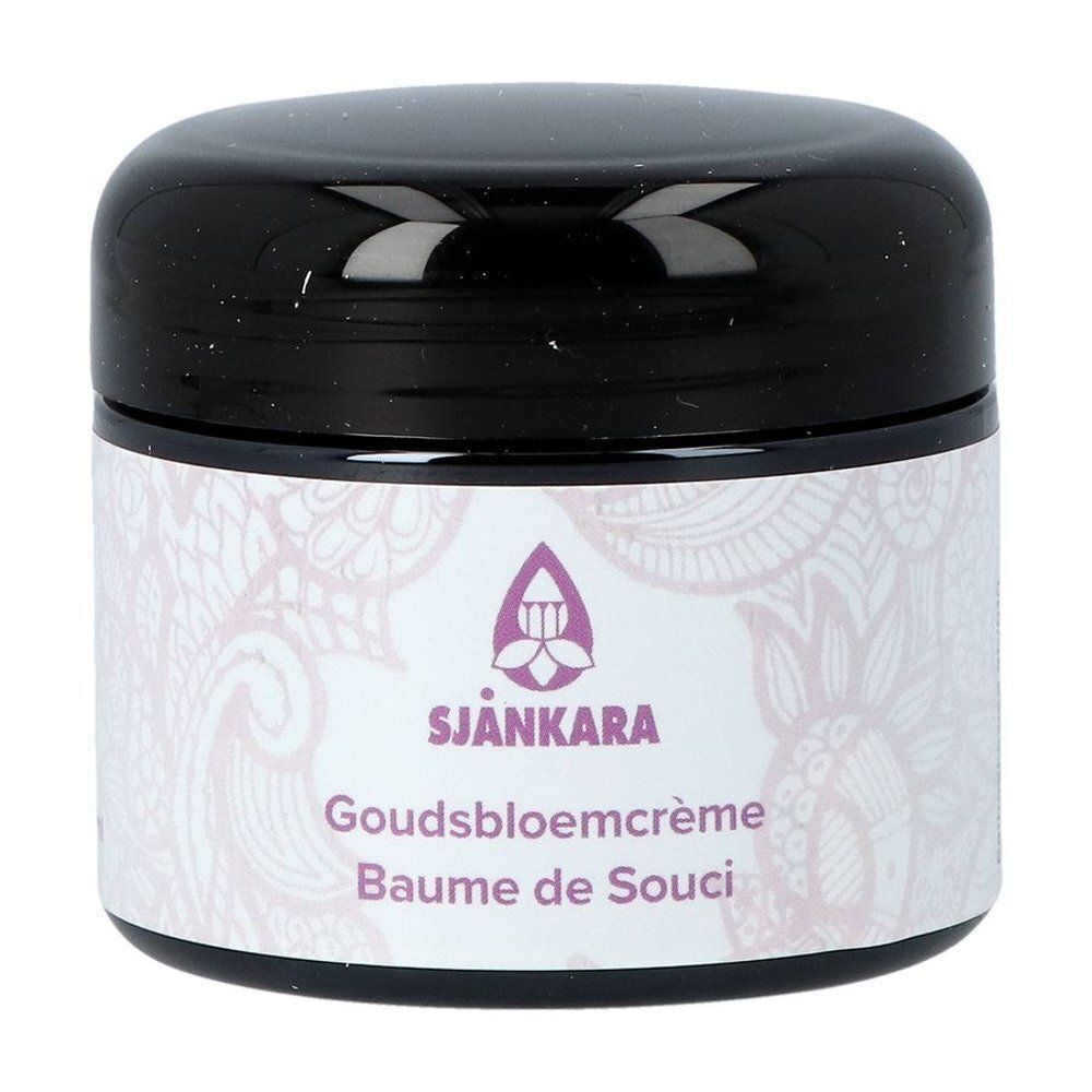 SJÄNKARA Goudsbloemcrème potje met zwart deksel en etiket. 50 ml.