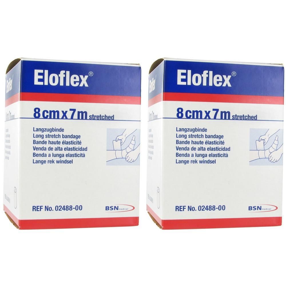 Deux paquets de bande élastique Eloflex, 8cm x 7m.