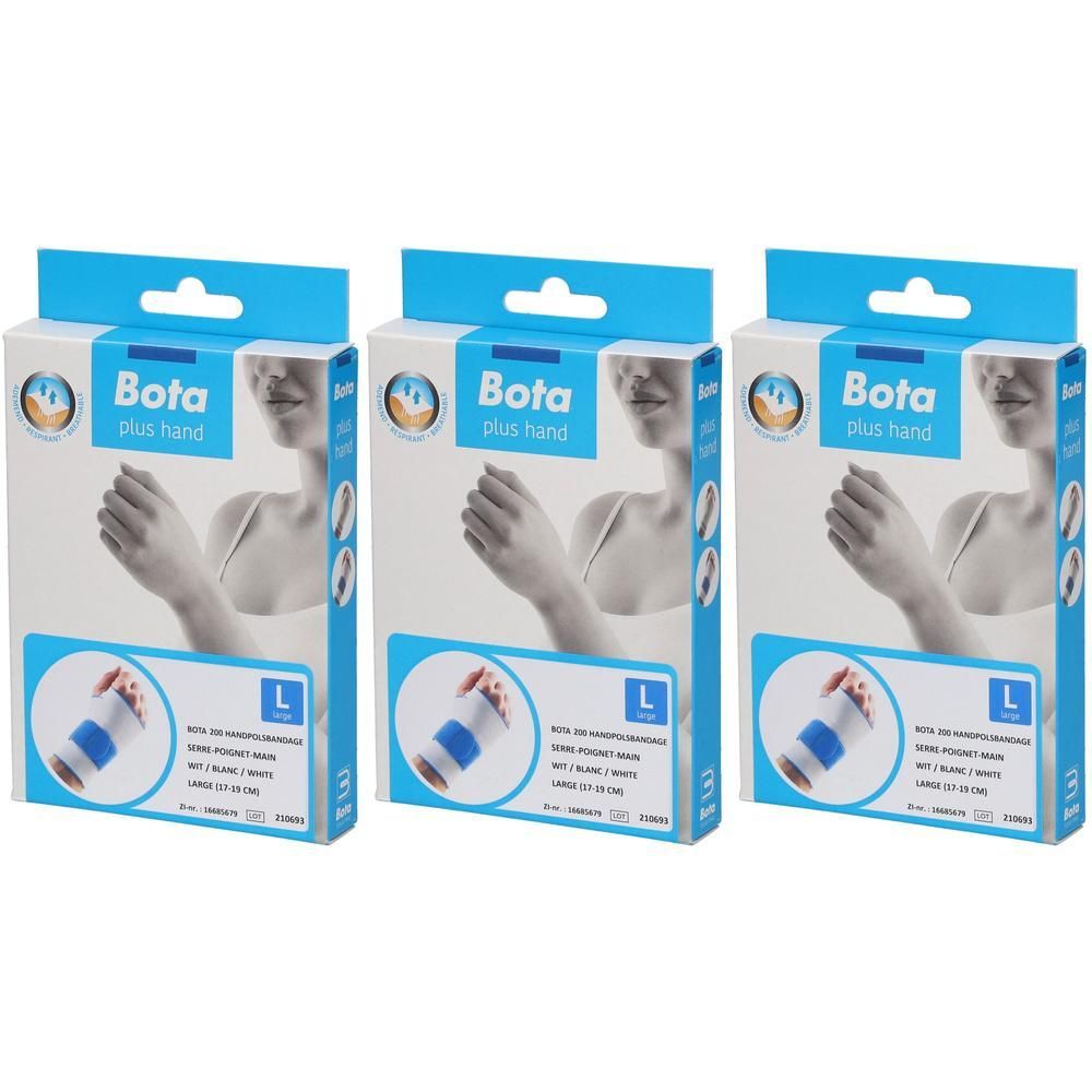Trois paquets de Bota plus hand bandage poignet taille L, blanc.