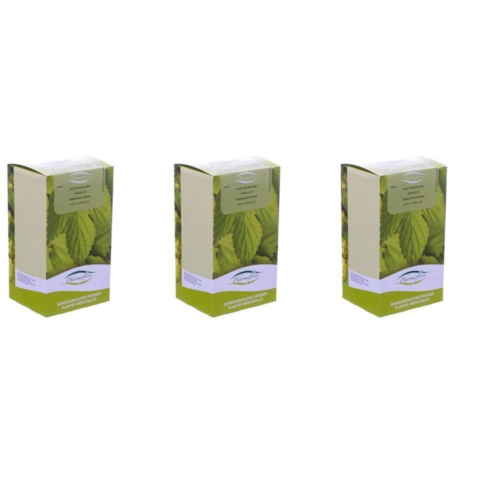 Trois paquets de Pharmaflore Serpolet Coupé avec motif de feuilles.