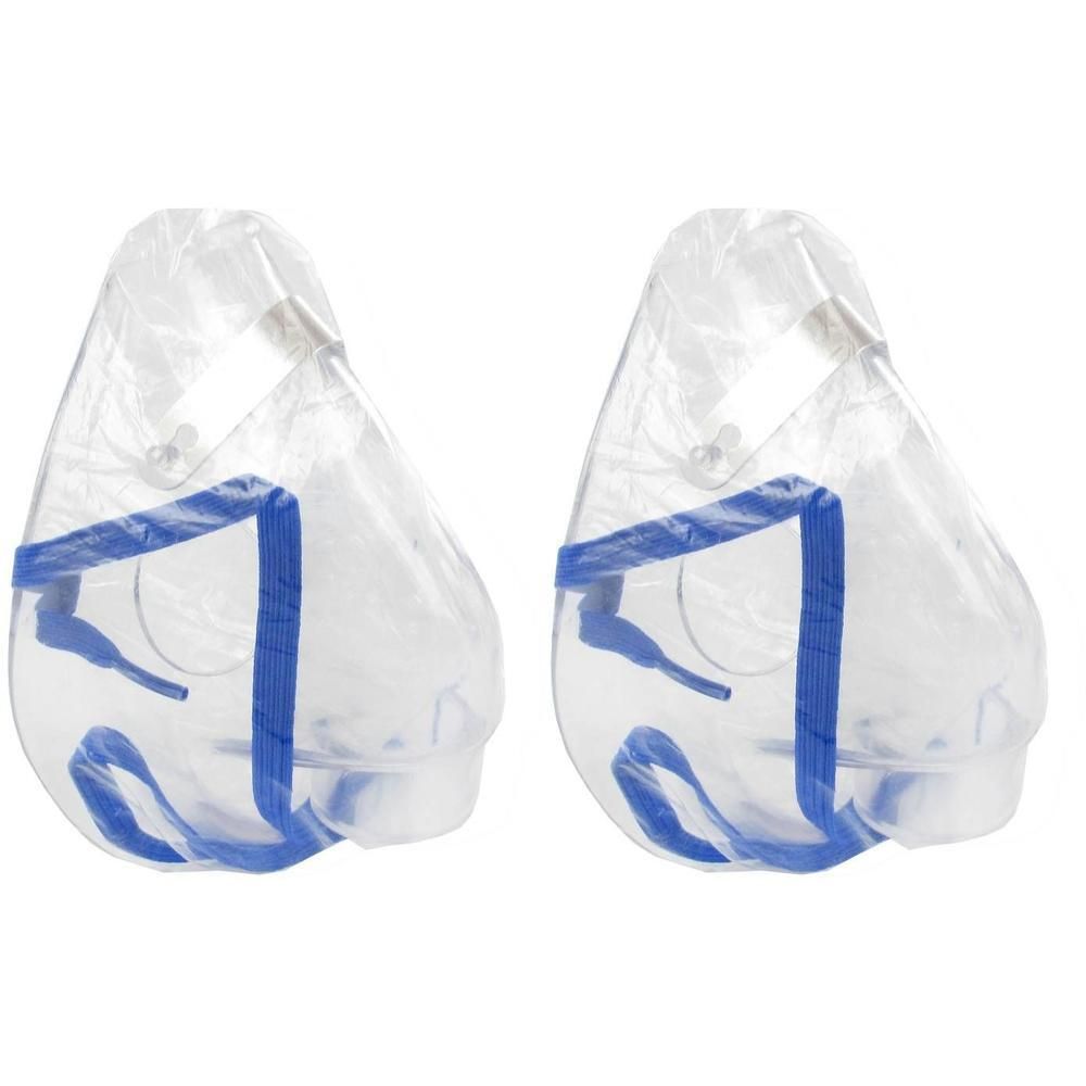 Deux masques aérosols transparents pour enfants avec des bandes bleues.