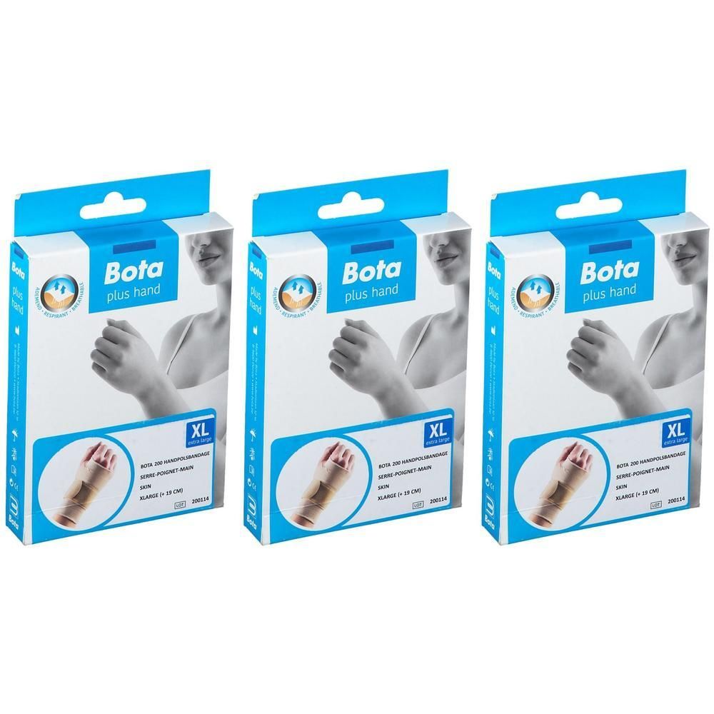 Trois paquets de bandages Bota plus hand, taille XL.