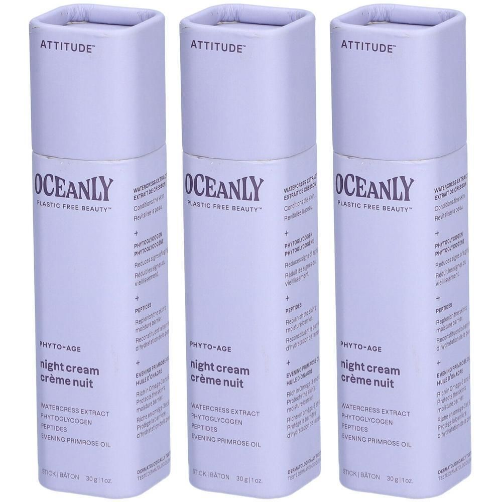 Trois flacons de crème de nuit Attitude™ Oceanly™ Phyto-Age.
