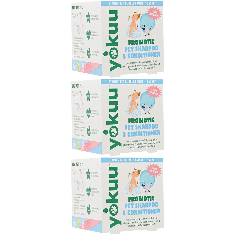 Drie Yokuu starterkits met probiotische dieren shampoo & conditioner.