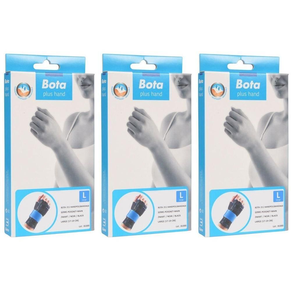 Trois boîtes de support de poignet Bota, taille L, noir.