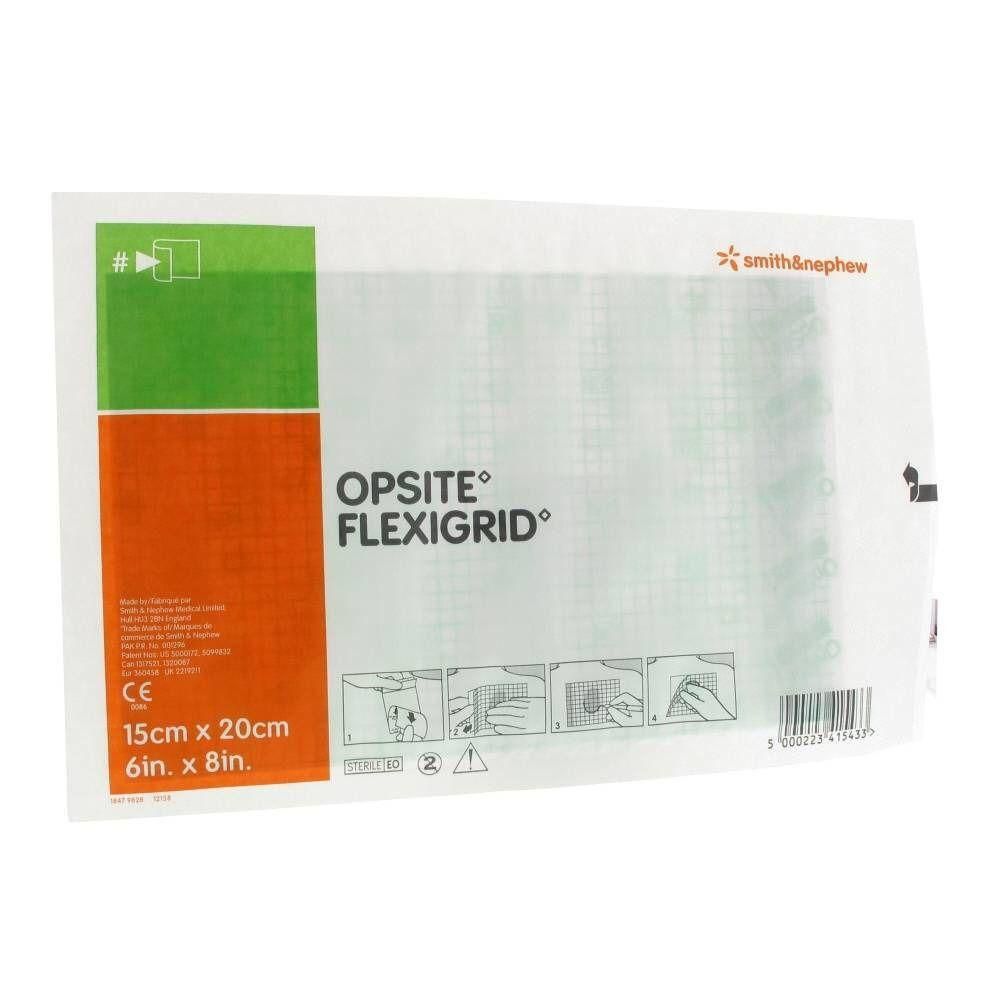 Opsite Flexgrid verband, 15 x 20 cm, met CE-markering en Smith & Nephew logo.