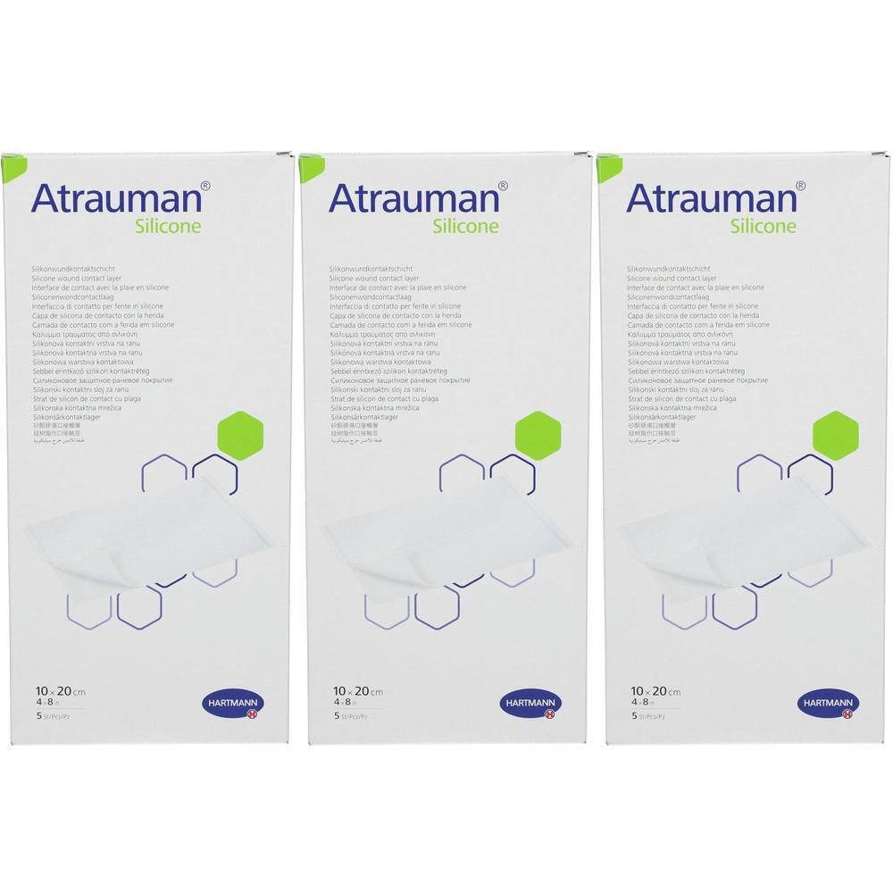 Drie pakken Hartmann Atrauman Silicone wondverbanden, 10x20 cm.