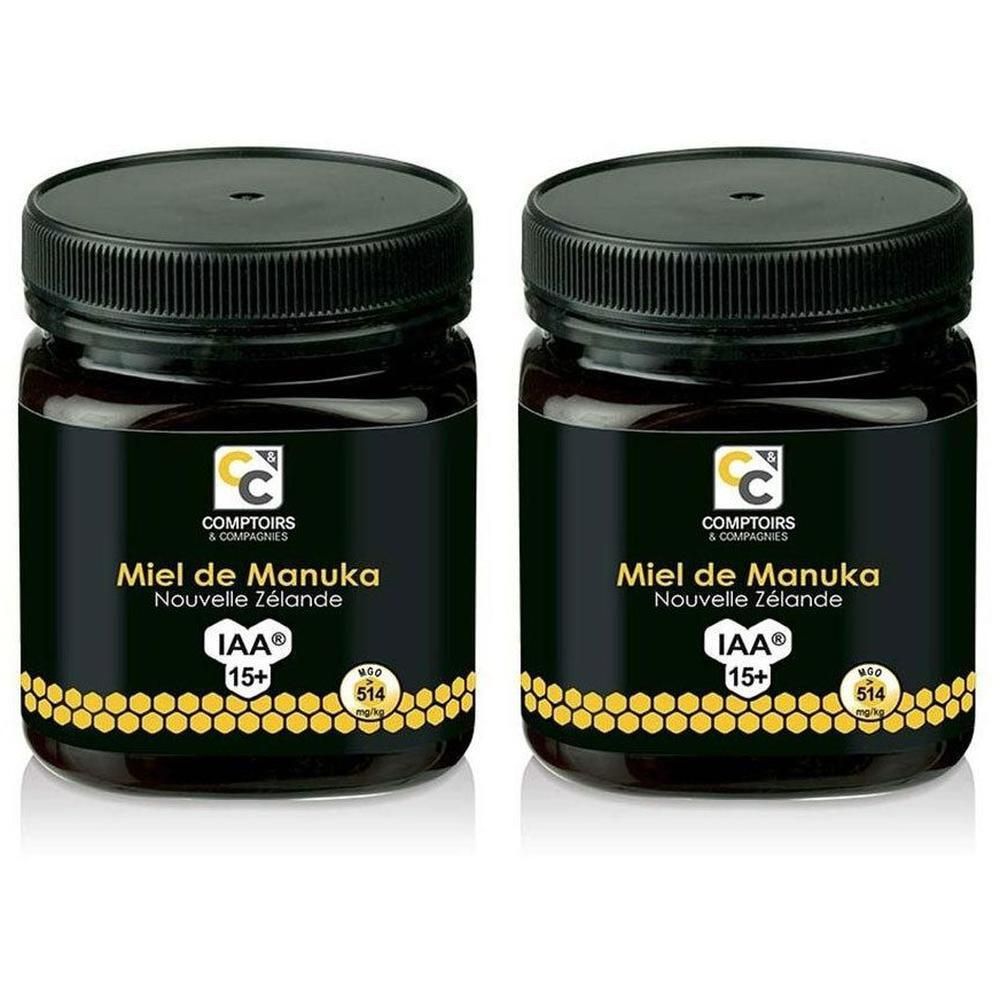 Deux pots de miel de Manuka Nouvelle-Zélande avec indice IAA 15+.
