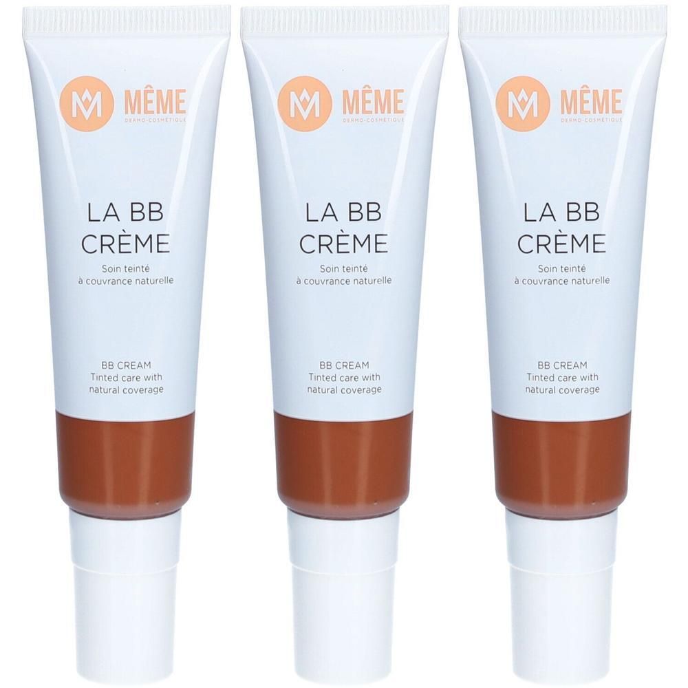 Drie tubes Même BB Crème, tint 5 Donker, getinte verzorging met natuurlijke dekking.