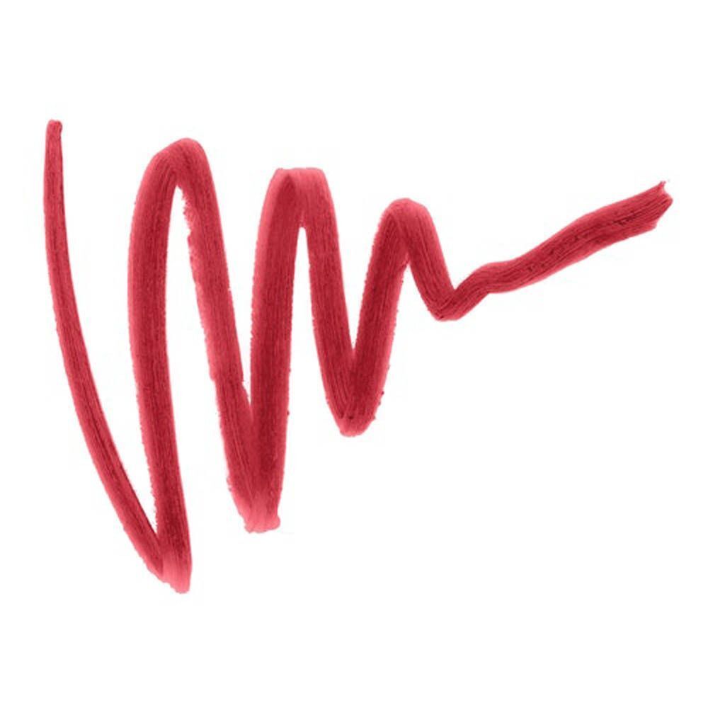 Trace de crayon à lèvres rouge avec applicateur sur fond blanc.