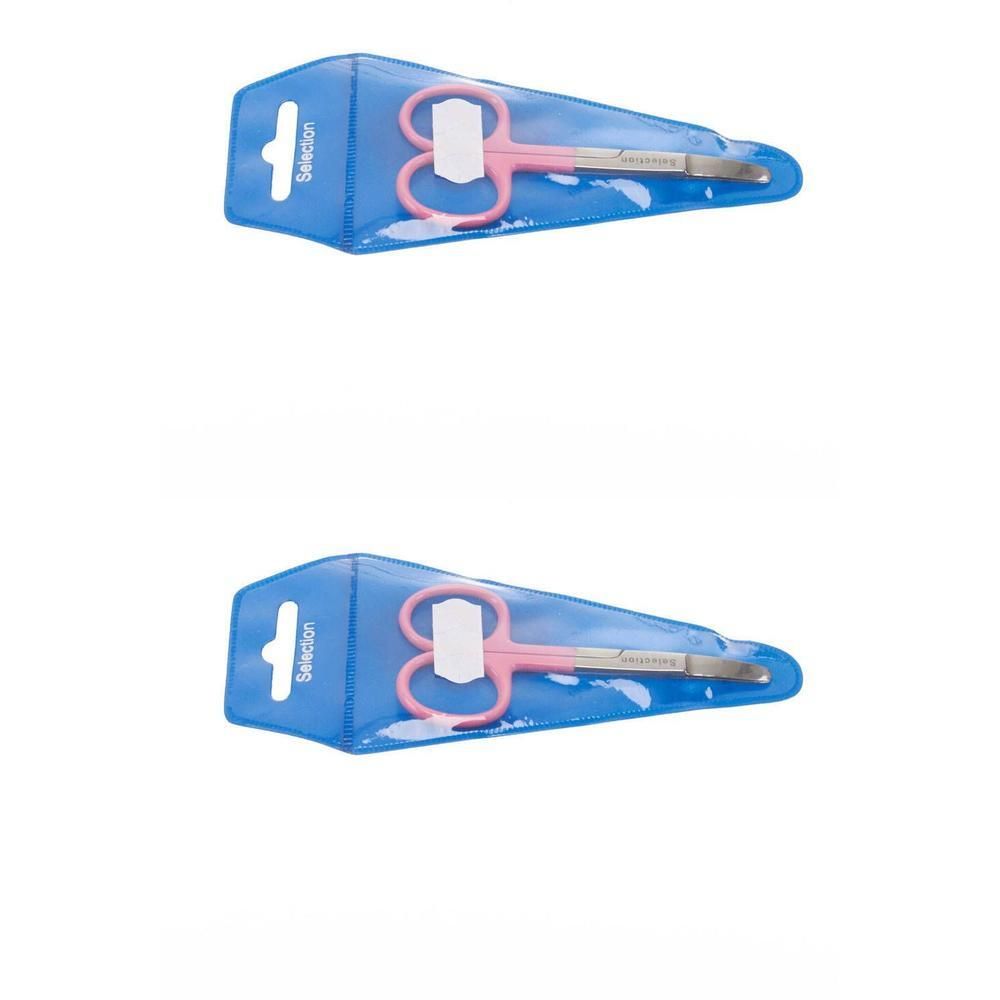 Petite paire de ciseaux pour bébé rose dans un emballage blister transparent avec inscription 'Selection'.