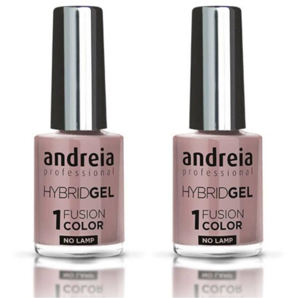Deux flacons de vernis Andreia Hybridgel couleur Vieux Rose. "1 FUSION COLOR NO LAMP" est visible sur l'étiquette.