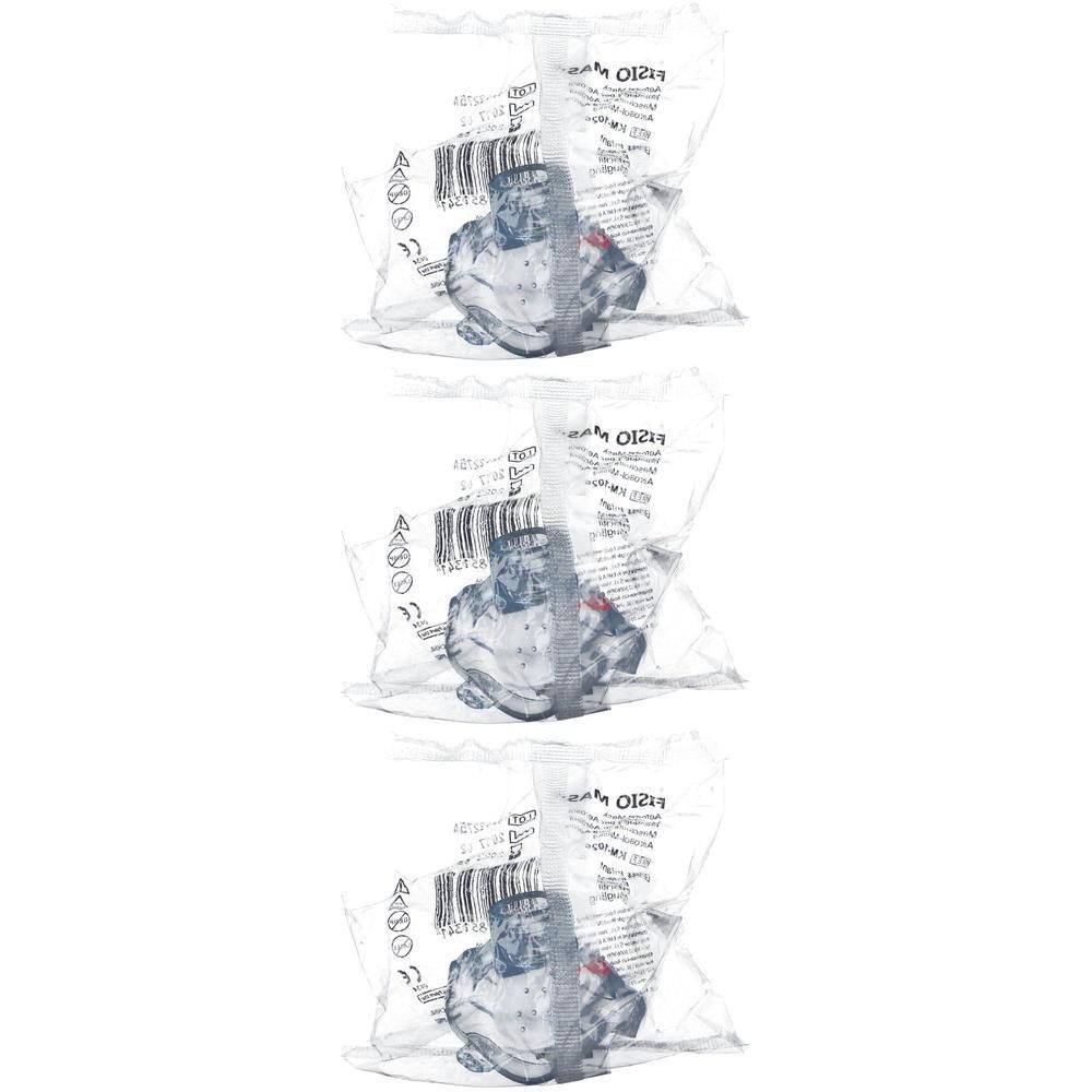 Drie individueel verpakte babymaskers voor 0-3 jaar, transparant.