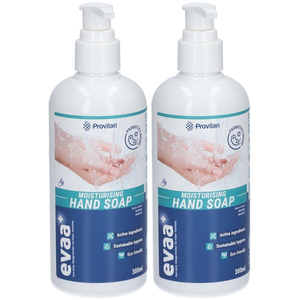 Twee flessen EVAA+ Hydraterende Handzeep met pompen. 300ml.