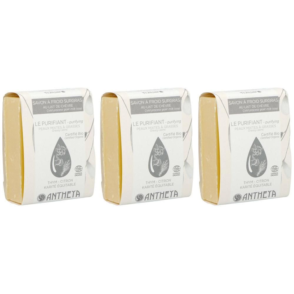 Drie stuks Antheya Savon Surgras Purifiant zeep, geel.