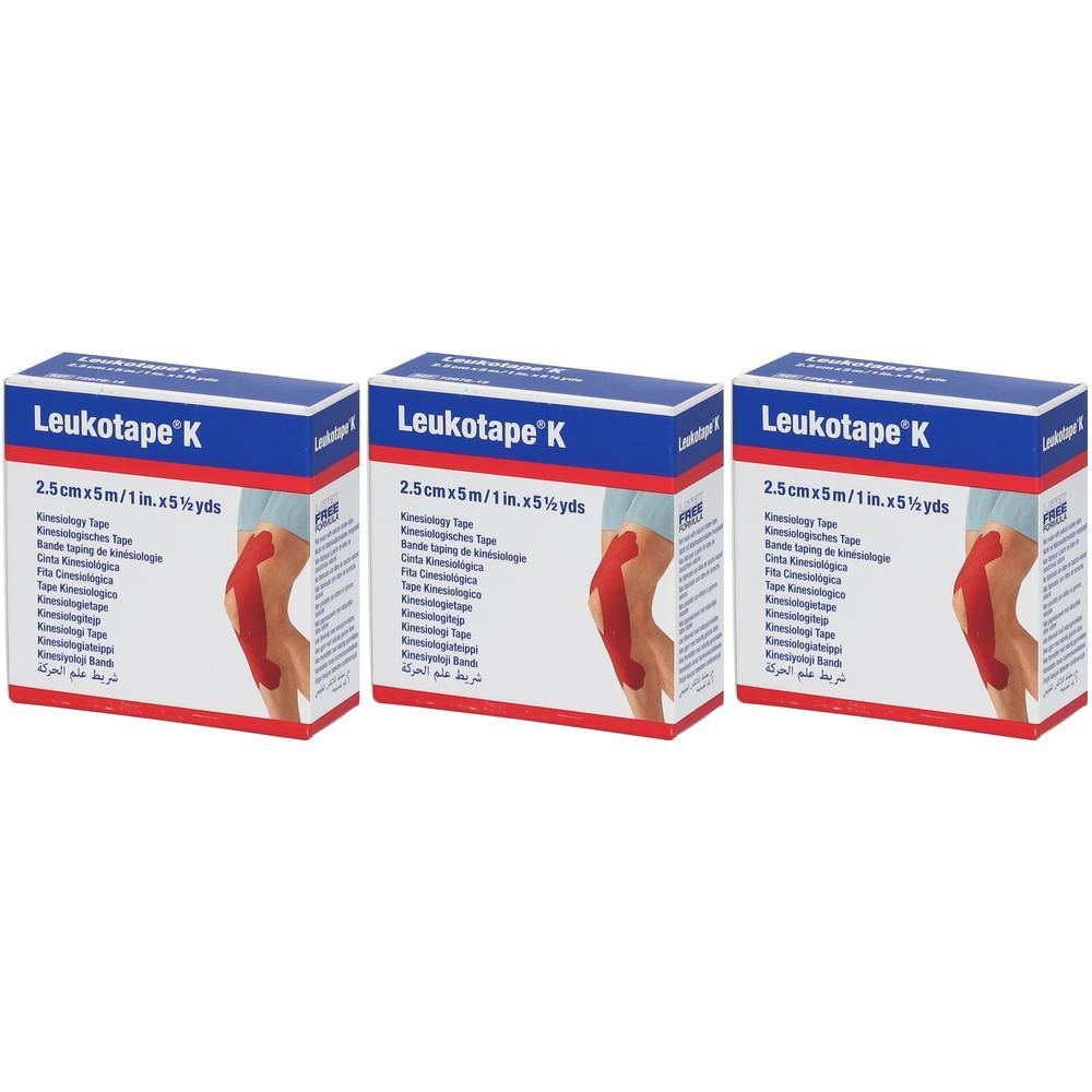 Trois boîtes de Leukotape K Kinesiotape, 2,5cm x 5m.