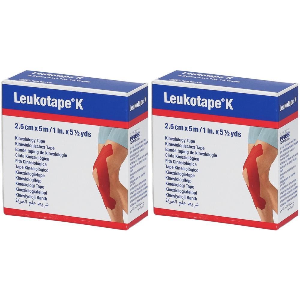Twee pakken Leukotape K Kinesiotape, 2,5cm x 5m.