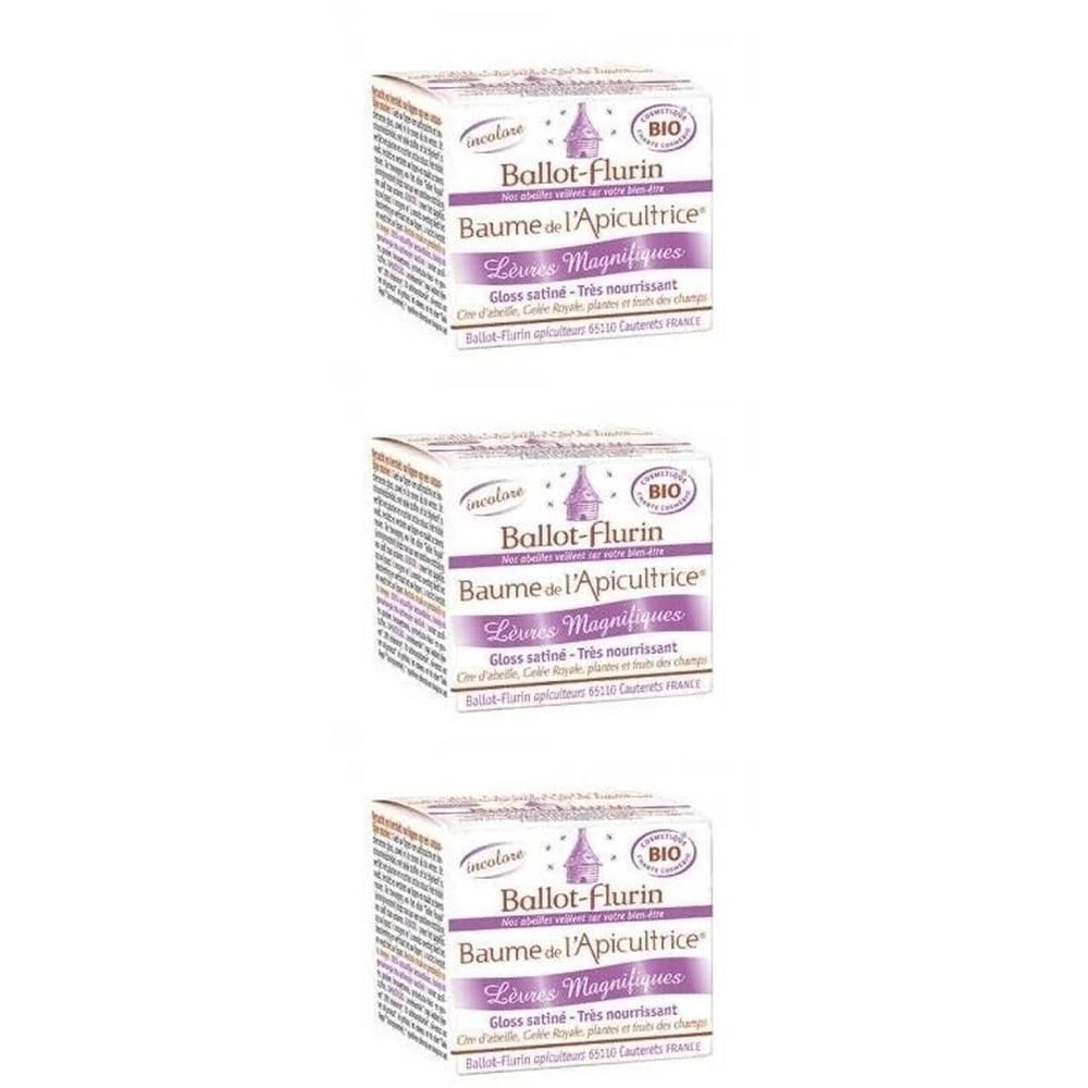 Trois boîtes de baume à lèvres Ballot-Flurin. "Baume de l'Apicultrice".