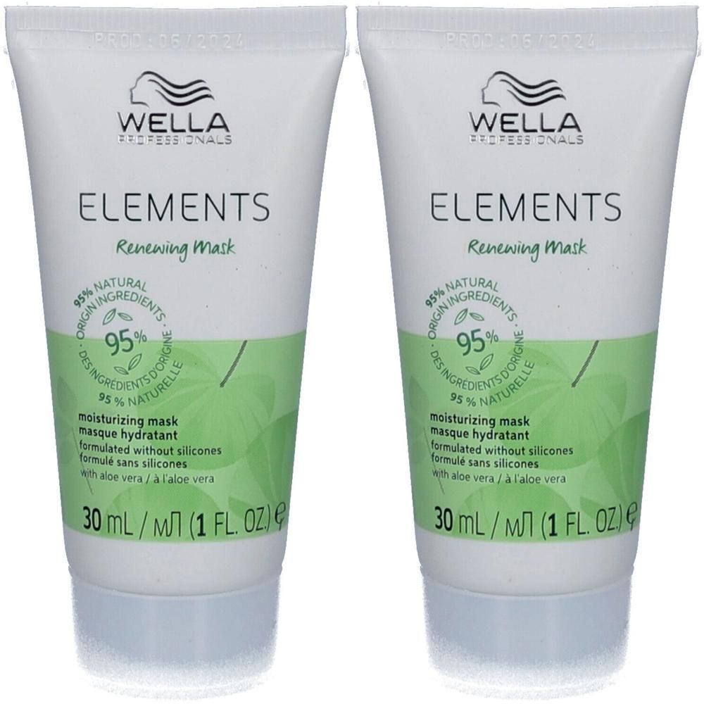 Deux tubes Wella Elements Masque rénovateur, 30 ml.