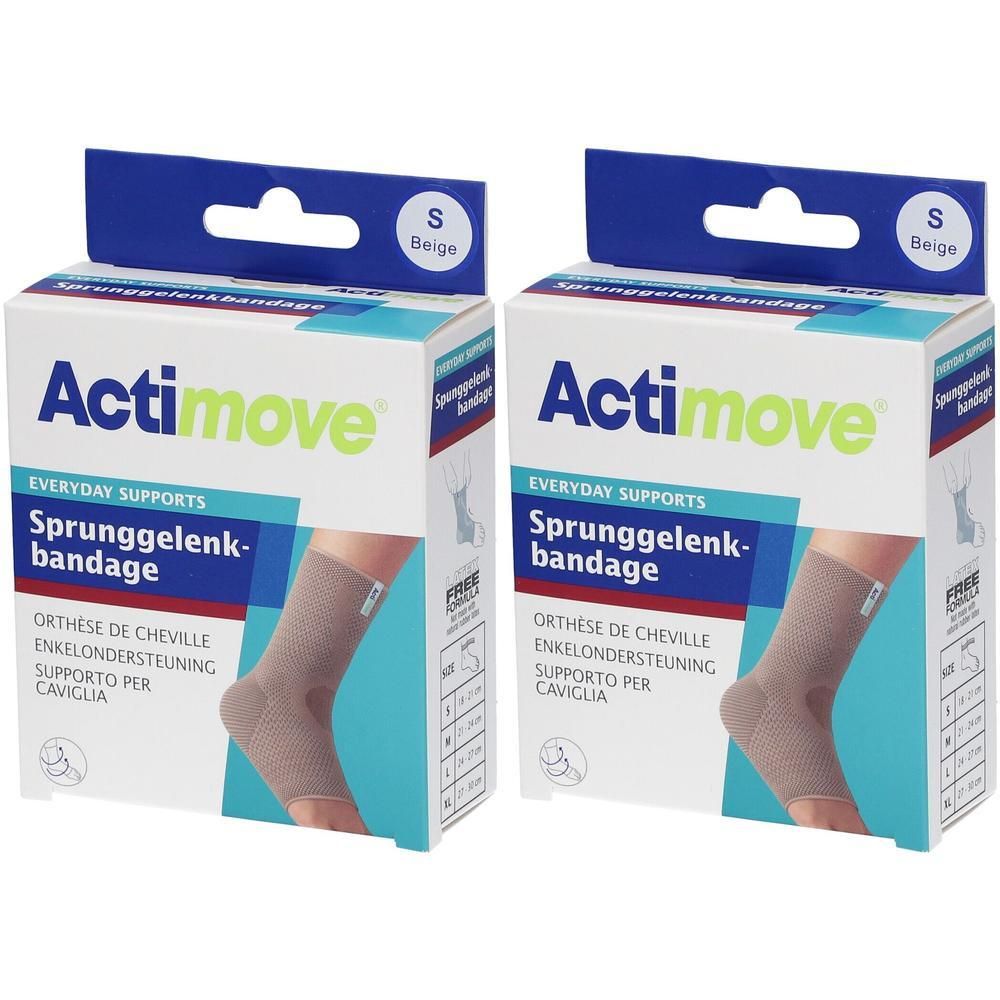 Deux orthèses de cheville Actimove beige, taille S, dans leur emballage.