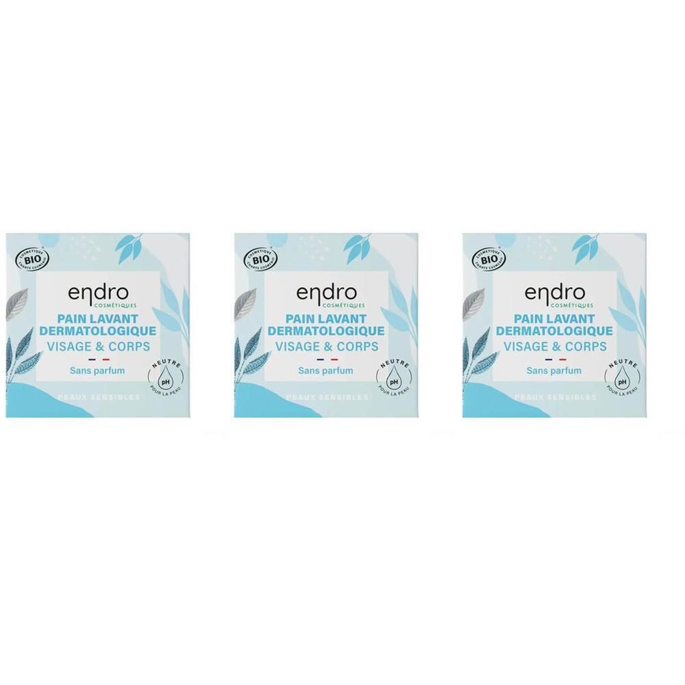Drie doosjes Endro Pain Lavant Dermatologique Visage & Corps.
