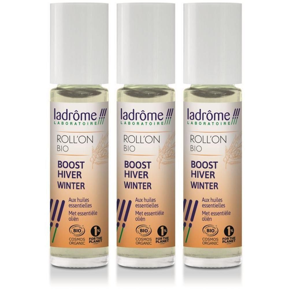Drie Ladrôme roll-on flesjes BIO BOOST HIVER WINTER. Met essentiële oliën.