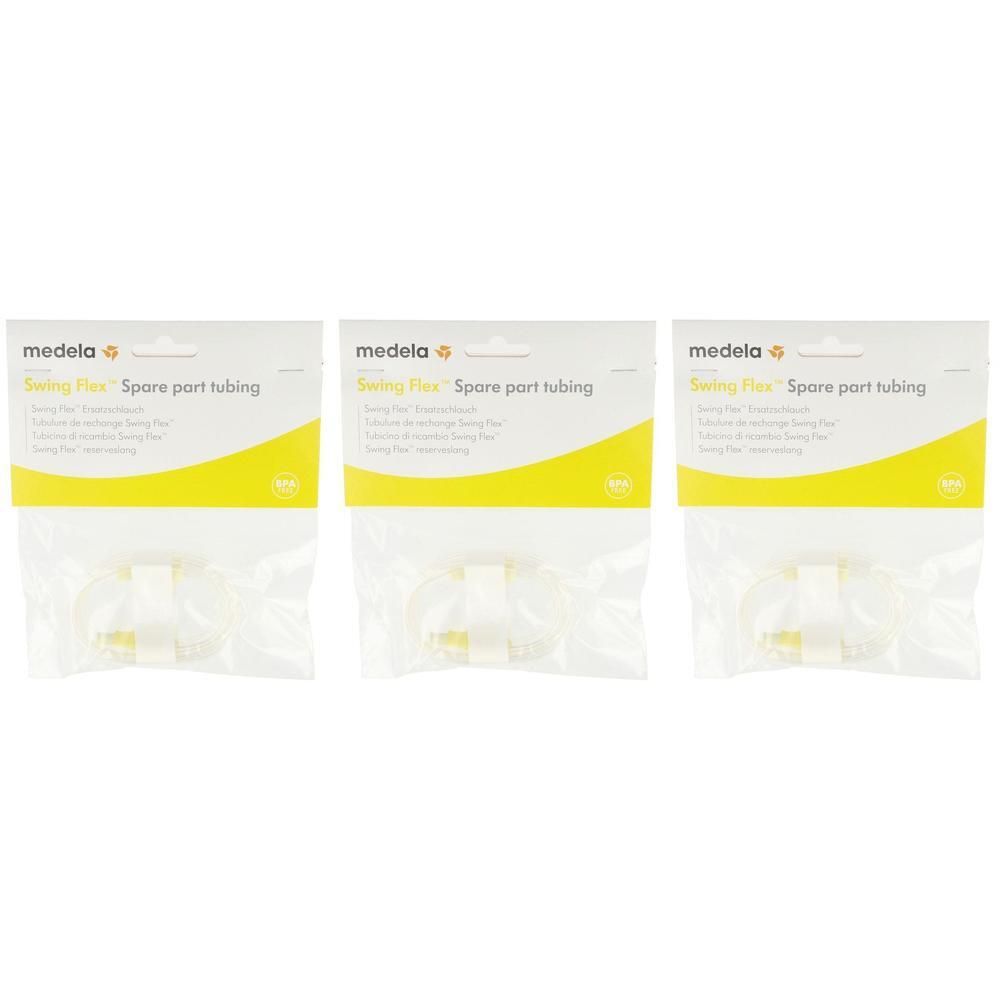 Drie Medela Swing Flex reserve slangen in individuele verpakkingen.