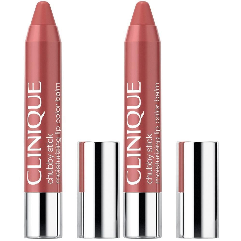 Twee Clinique Chubby Sticks in roze tint, zilveren dopjes.