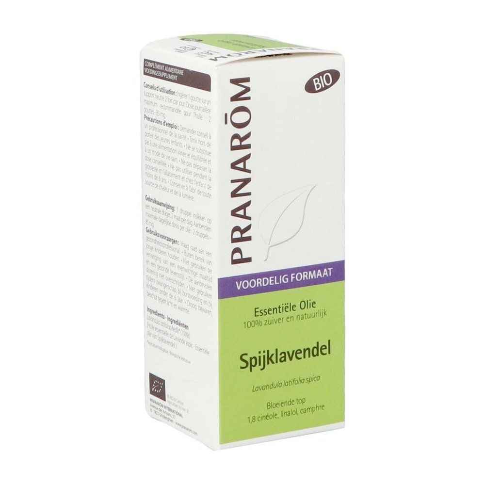 Verpakking Pranarom Lavendel Aspic etherische olie, voor- en zijkant geopend.