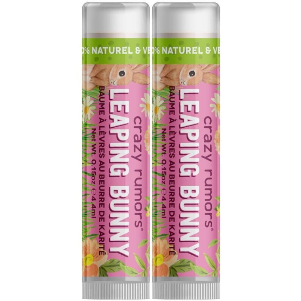Twee "Leaping Bunny" lippenbalsemstiften met Karité-opdruk.