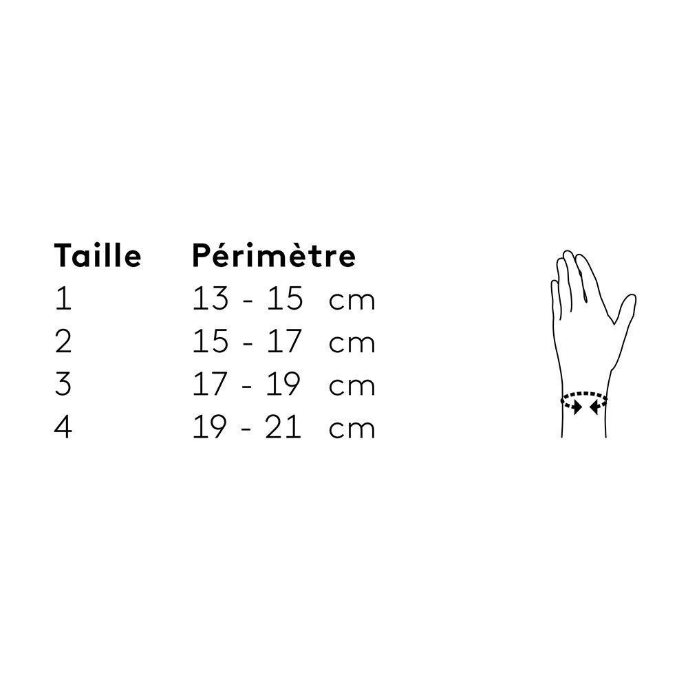 Tableau des tailles pour orthèses de poignet : Taille 1 (13-15cm) à 4 (19-21cm).