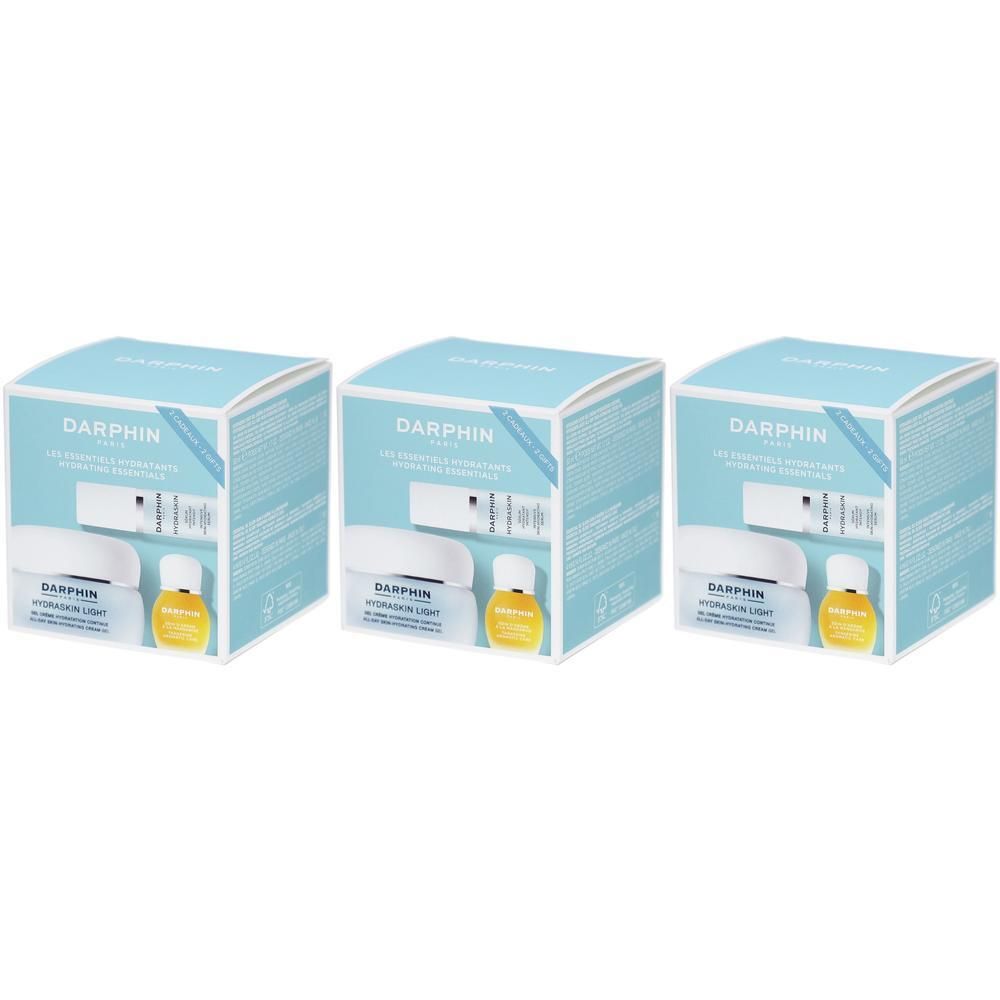 Drie Darphin Hydraterende sets, elk met een crème en een serum.