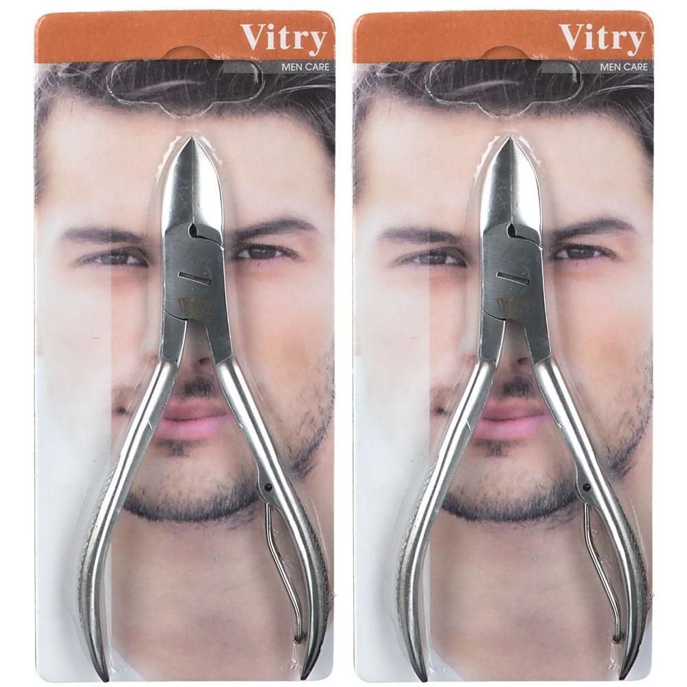 Deux coupe-ongles Vitry en inox, 12 cm, pour le soin des hommes.