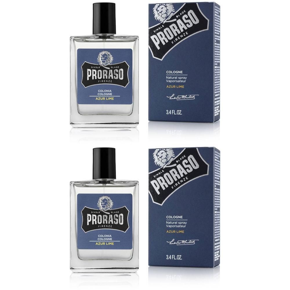 Proraso Azur Lime Eau de Cologne en flacon de verre avec vaporisateur noir et boîte.