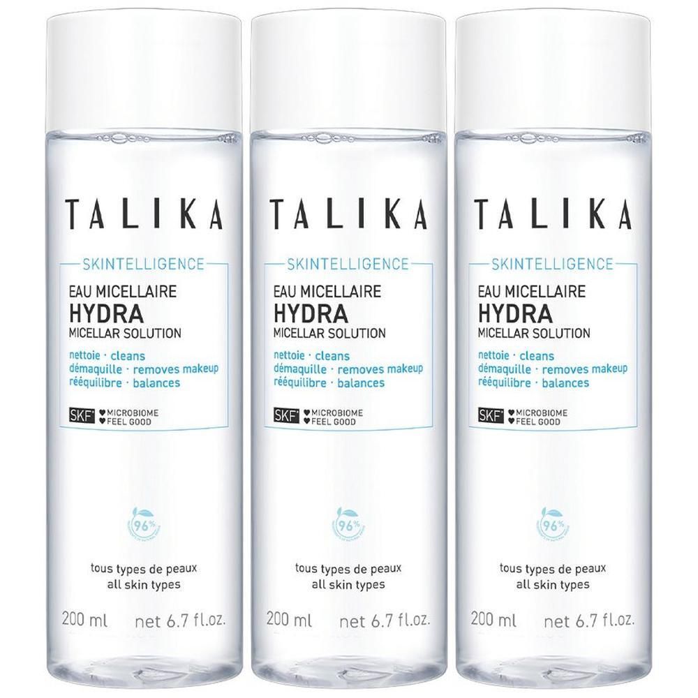 Trois flacons de Talika Skintelligence Hydra Eau Micellaire Visage, 200 ml chacun.