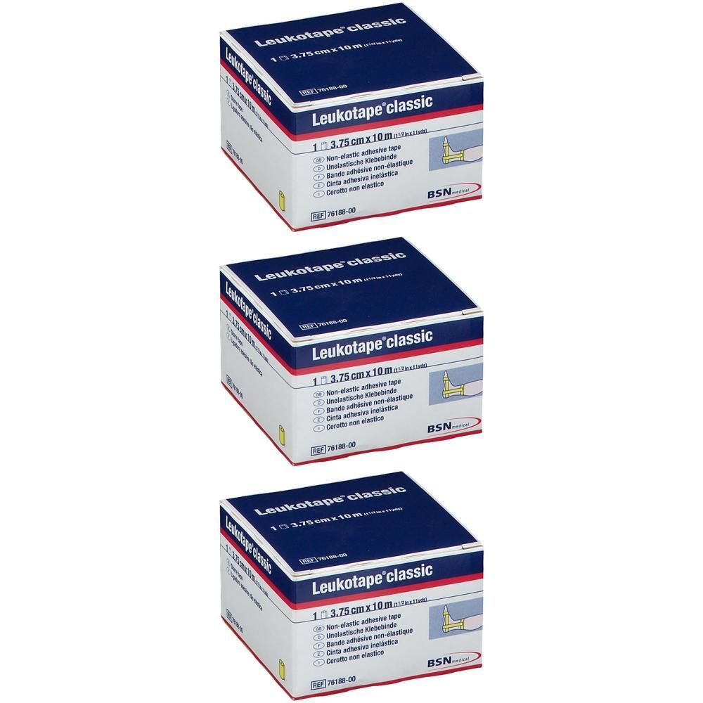 Drie dozen Leukotape Classic tape, 3,75 cm x 10 m.