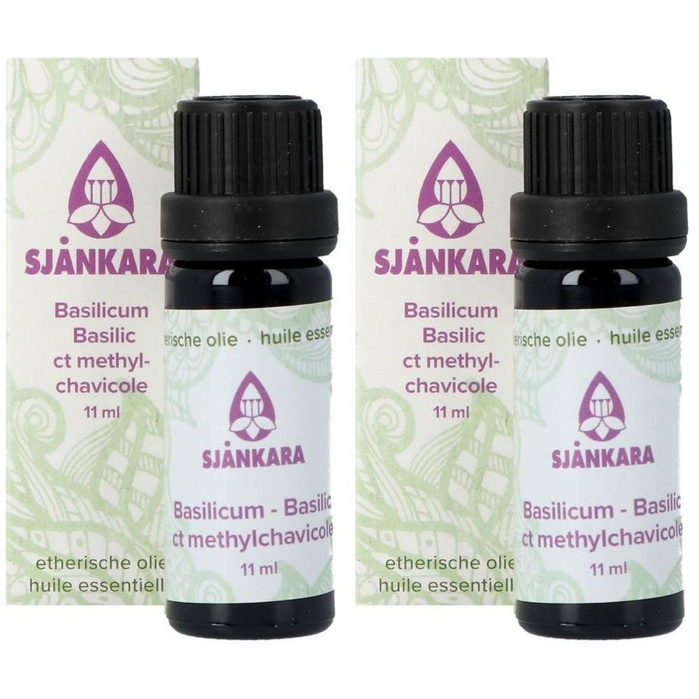 Deux flacons d'huile essentielle de Basilic Methylchavicol Bio, 11 ml.