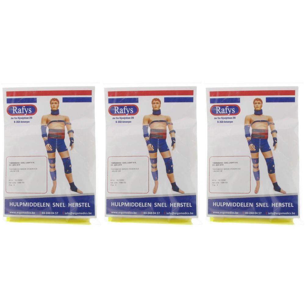 Trois paquets de bandages pour bras et jambes, avec des illustrations d'un homme les portant.