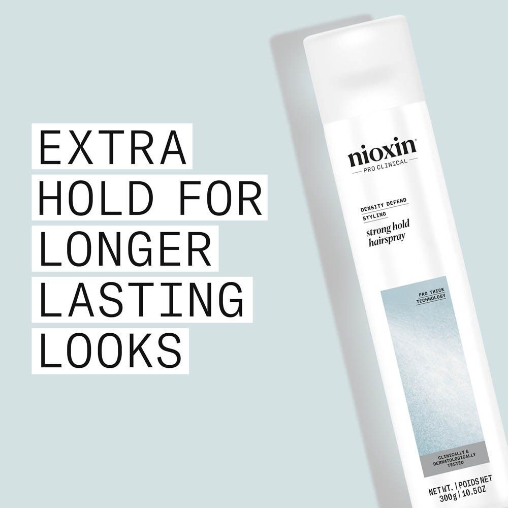 Bouteille de laque Nioxin Strong Hold avec pulvérisateur.