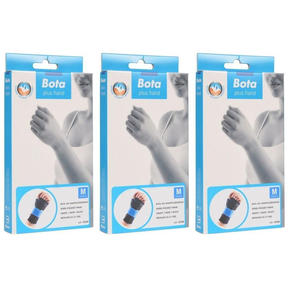 Trois paquets de Bota Wrist Brace, taille M, noir/bleu.