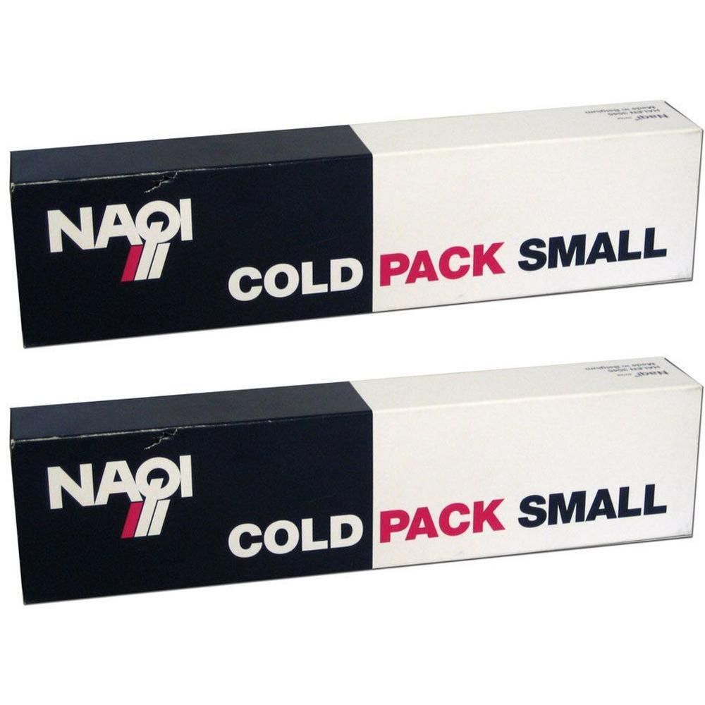 Deux boîtes NAQI Cold Pack Small, noir et blanc avec inscription rouge.